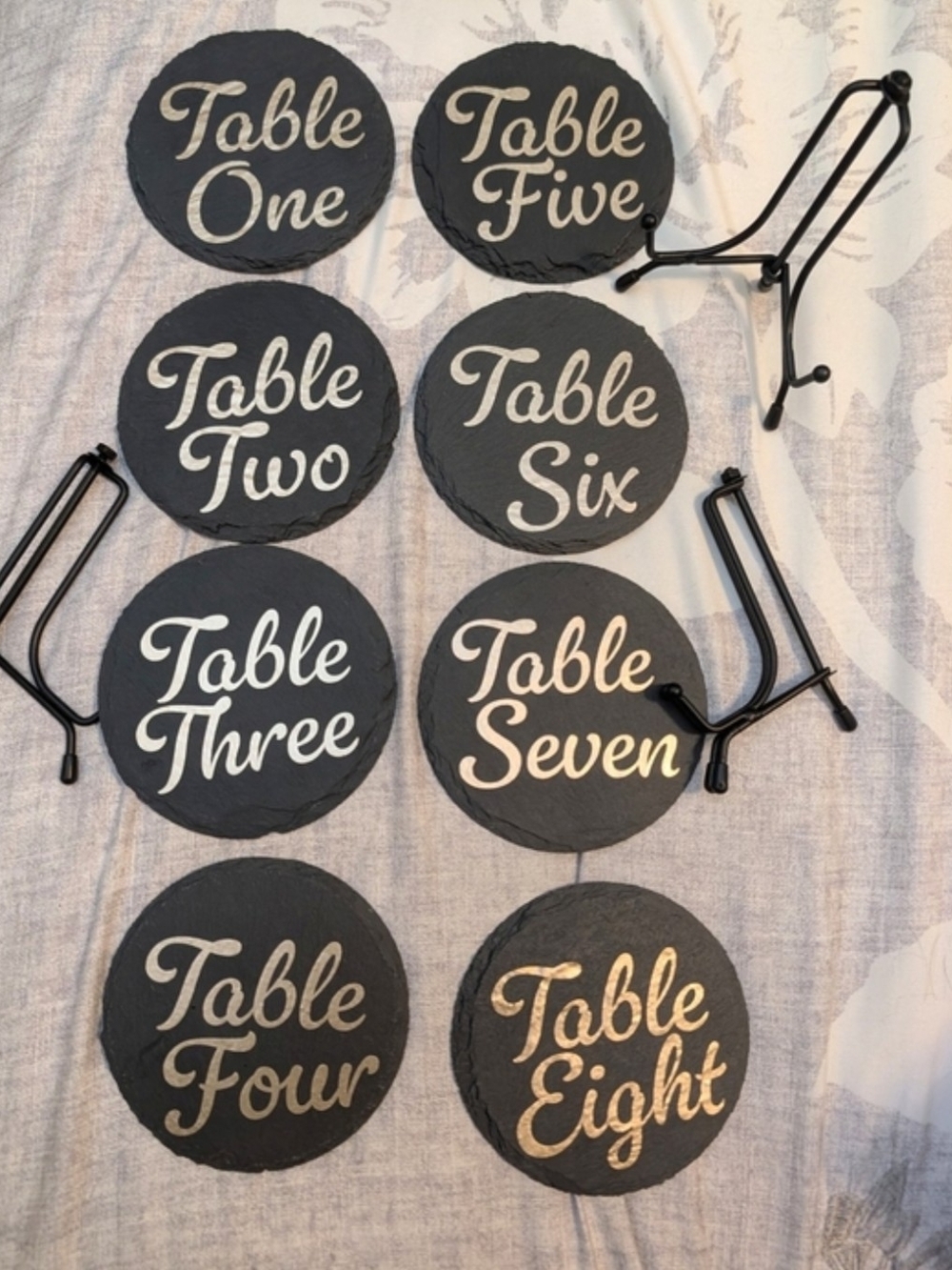Black Round Table Number Signs And Stands - Set of Eight